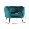 Artiss Armchair Lounge Sofa Arm Chair Accent Chairs Armchairs Couch Velvet Green - Image 2