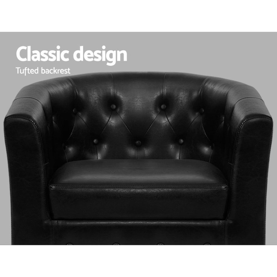 Artiss Armchair Set with Ottoman Black Ava - Image 3