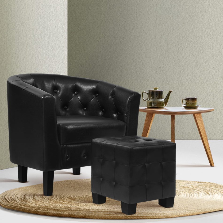 Artiss Armchair Set with Ottoman Black Ava - Image 7