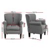 Artiss Armchair Accent Chair Retro Armchairs Lounge Accent Chair Single Sofa Linen Fabric Seat Grey - Image 2