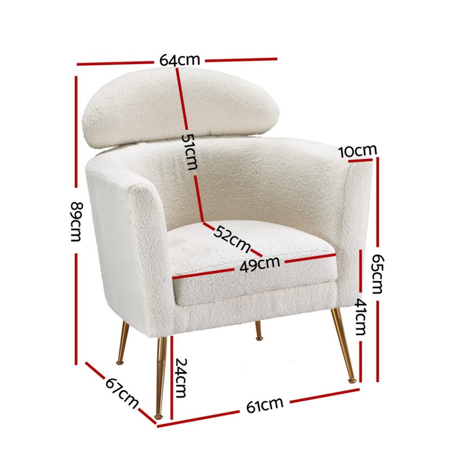 Artiss Armchair Boucle Fabric White Yoli - Image 2