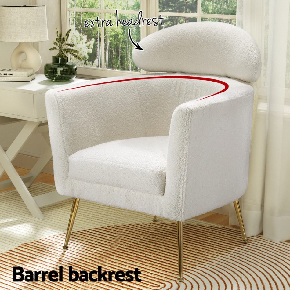 Artiss Armchair Boucle Fabric White Yoli - Image 4