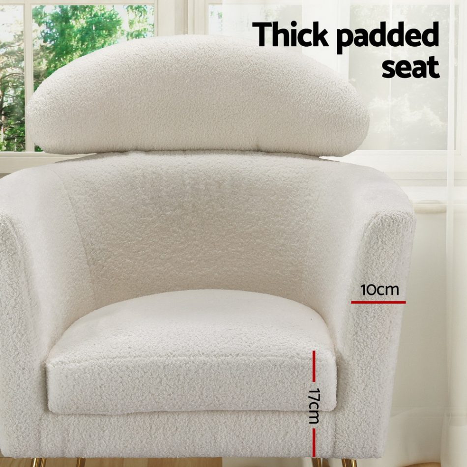 Artiss Armchair Boucle Fabric White Yoli - Image 5