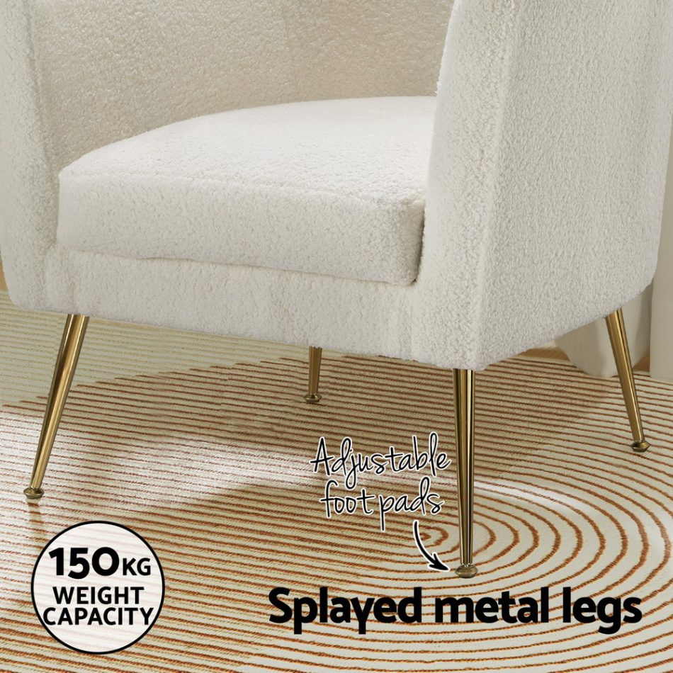 Artiss Armchair Boucle Fabric White Yoli - Image 6