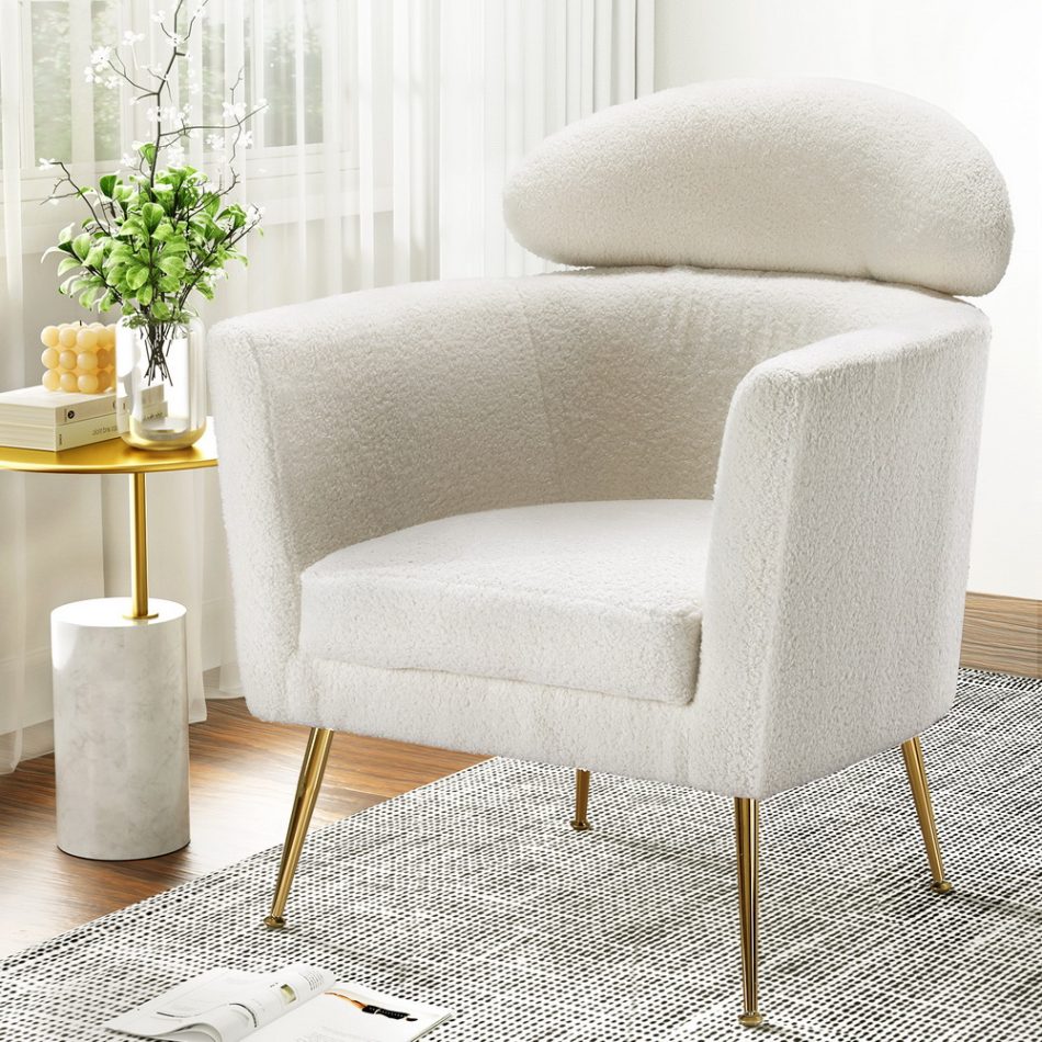 Artiss Armchair Boucle Fabric White Yoli - Image 7