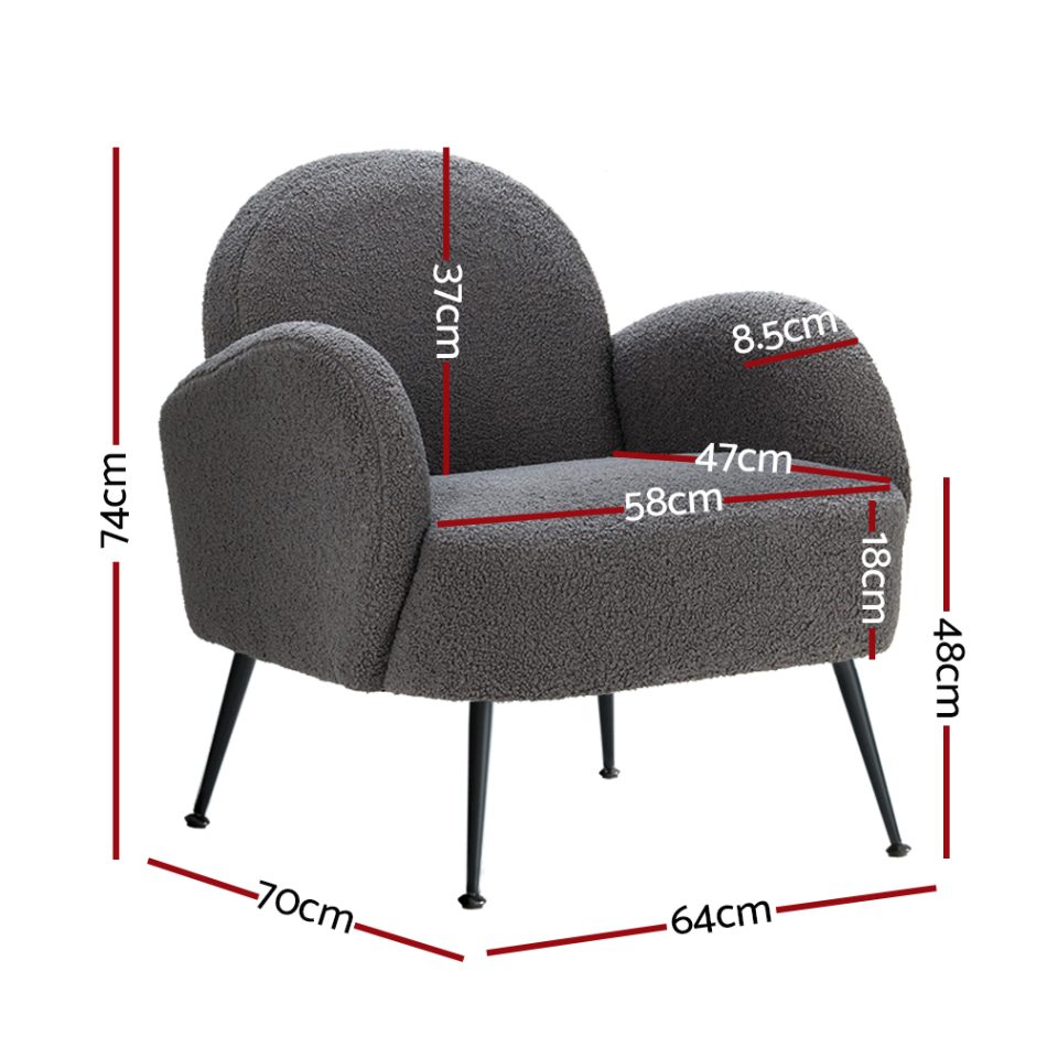 Artiss Armchair Boucle Charcoal Hanes - Image 2