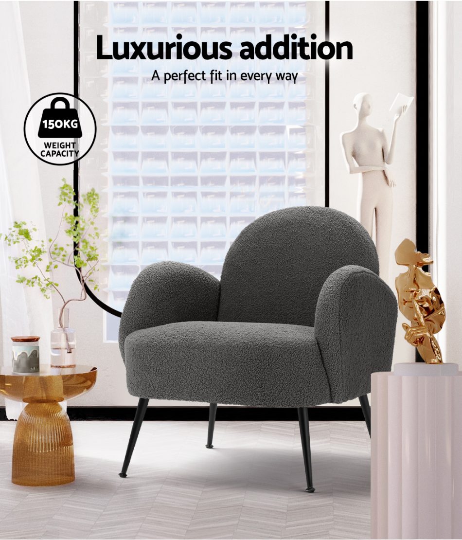 Artiss Armchair Boucle Charcoal Hanes - Image 5