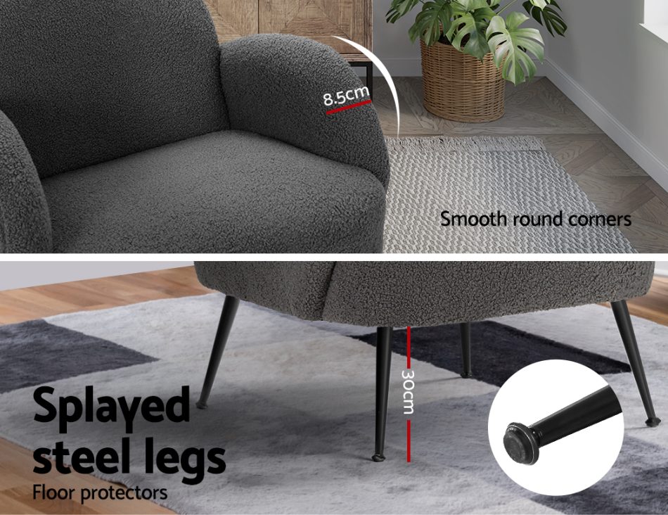 Artiss Armchair Boucle Charcoal Hanes - Image 7