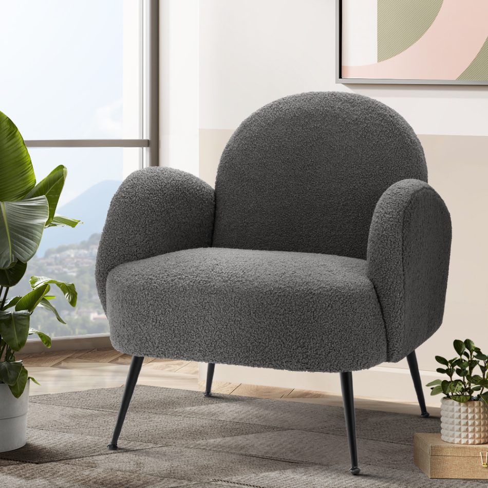 Artiss Armchair Boucle Charcoal Hanes - Image 8