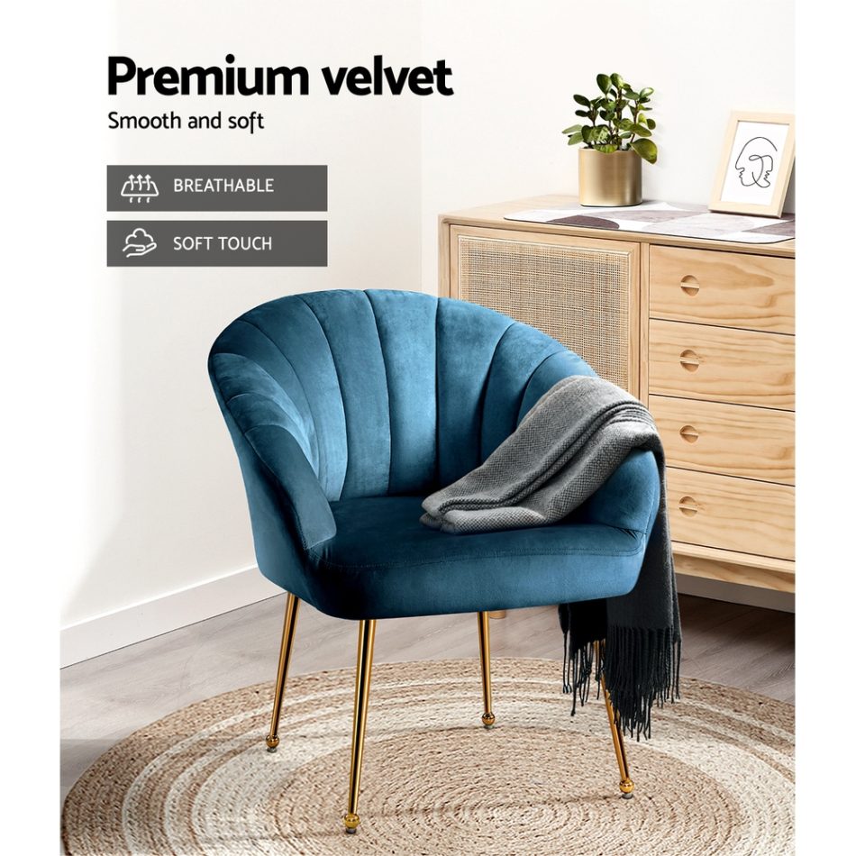 Artiss Armchair Velvet Blue Eloise - Image 5