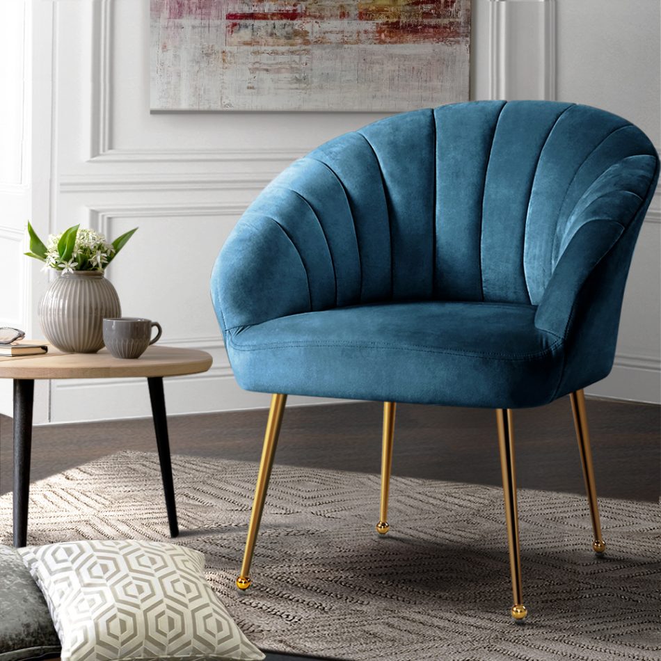 Artiss Armchair Velvet Blue Eloise - Image 8