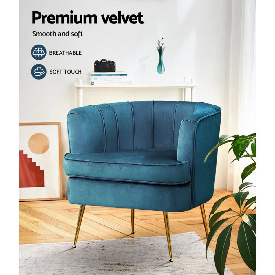 Artiss Armchair Velvet Blue Norvia - Image 5