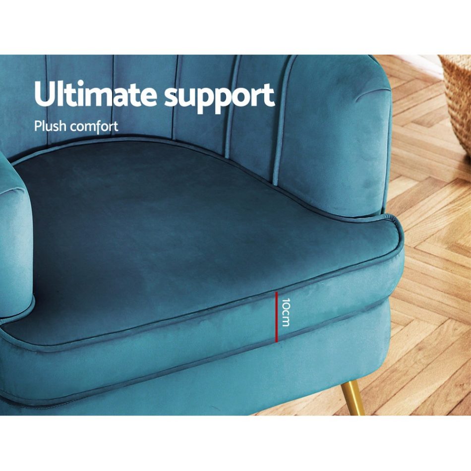 Artiss Armchair Velvet Blue Norvia - Image 6