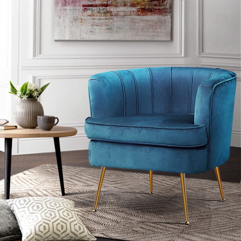 Artiss Armchair Velvet Blue Norvia - Image 8