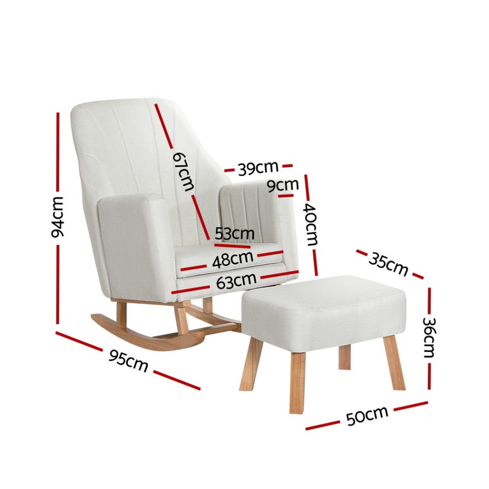 Artiss Rocking Chair Armchair Linen Fabric Beige Jonah - Image 2