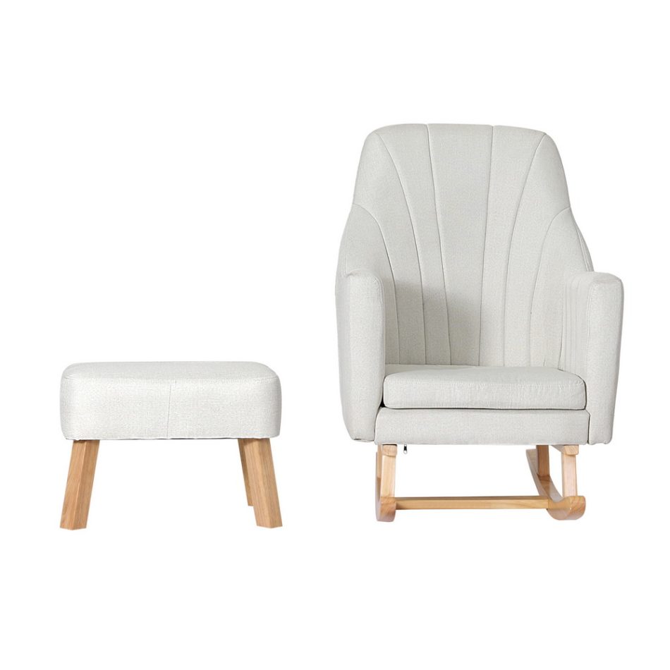 Artiss Rocking Chair Armchair Linen Fabric Beige Jonah - Image 3