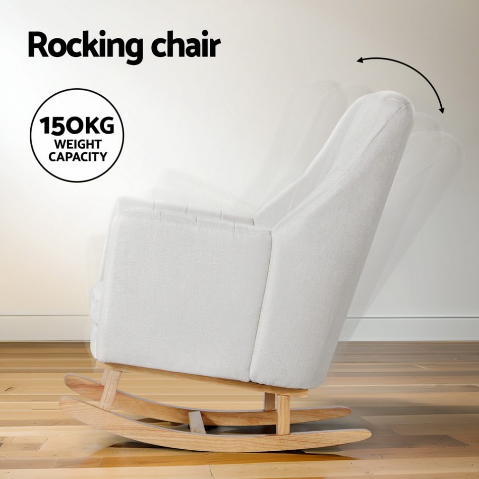 Artiss Rocking Chair Armchair Linen Fabric Beige Jonah - Image 4