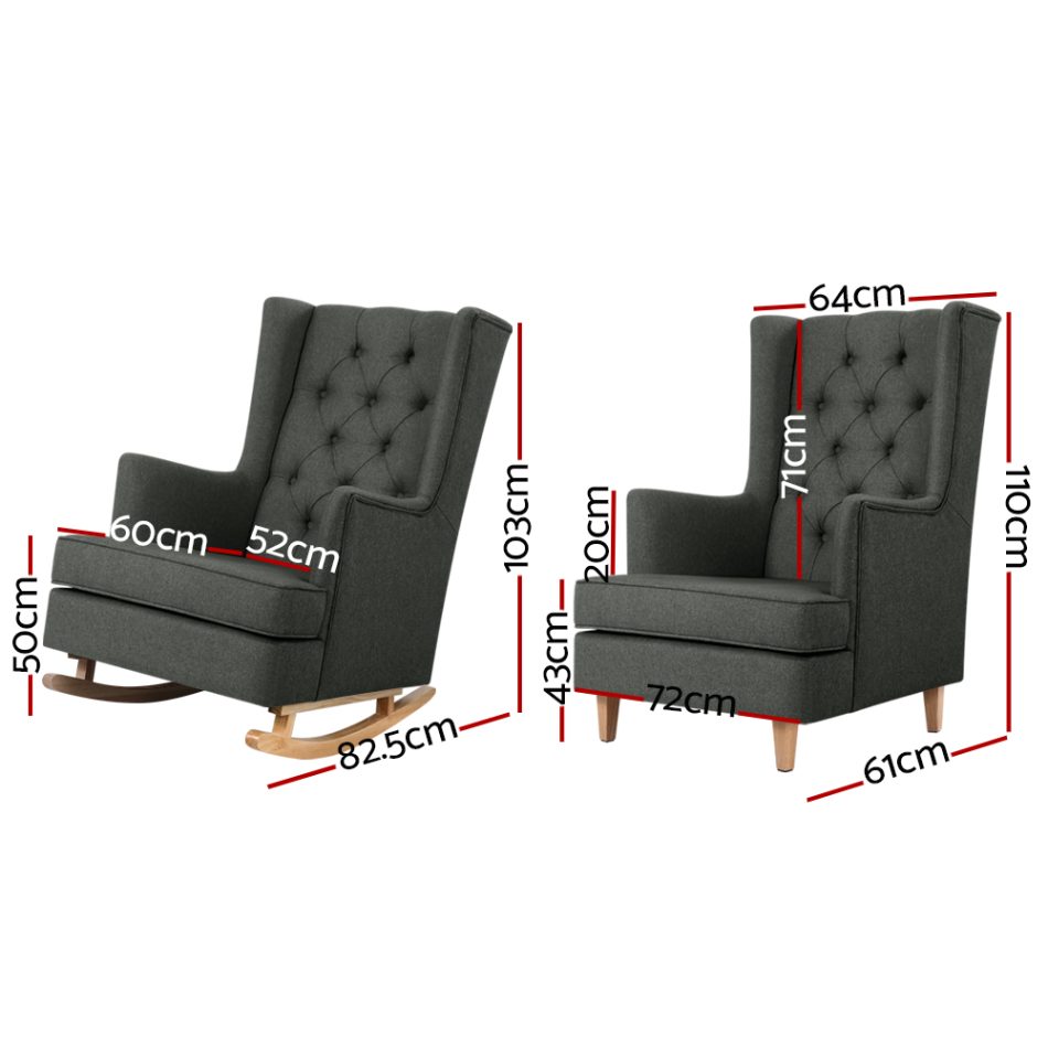 Artiss Rocking Chair Armchair Linen Fabric Charcoal Gaia - Image 2
