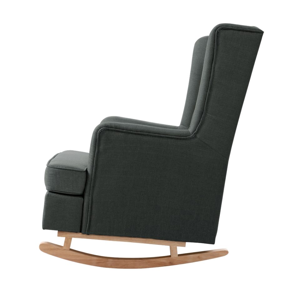 Artiss Rocking Chair Armchair Linen Fabric Charcoal Gaia - Image 4
