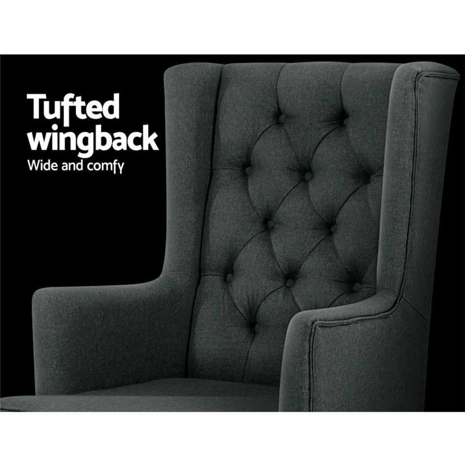 Artiss Rocking Chair Armchair Linen Fabric Charcoal Gaia - Image 6