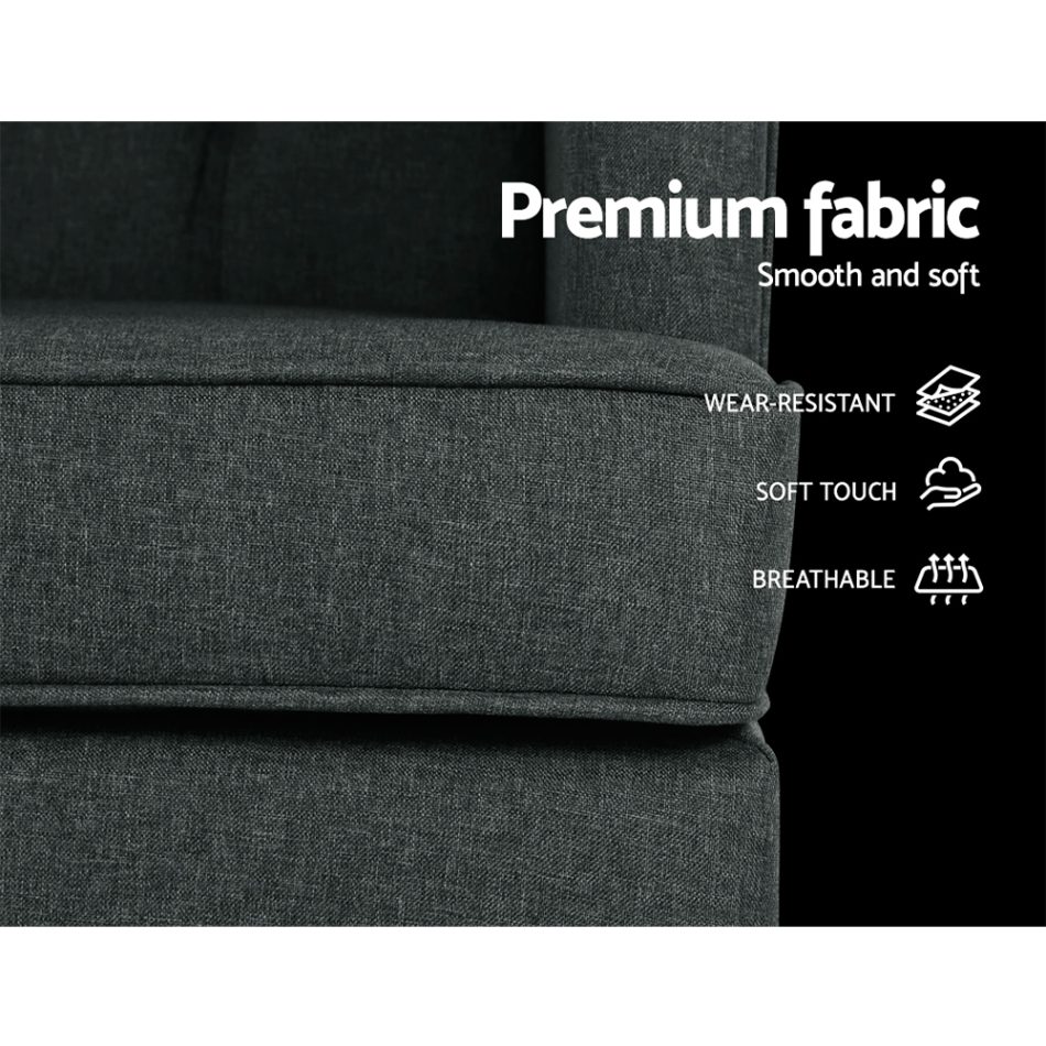 Artiss Rocking Chair Armchair Linen Fabric Charcoal Gaia - Image 7