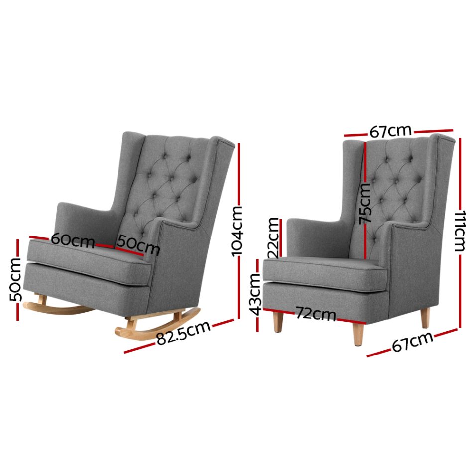 Artiss Rocking Chair Armchair Linen Fabric Grey Gaia - Image 2