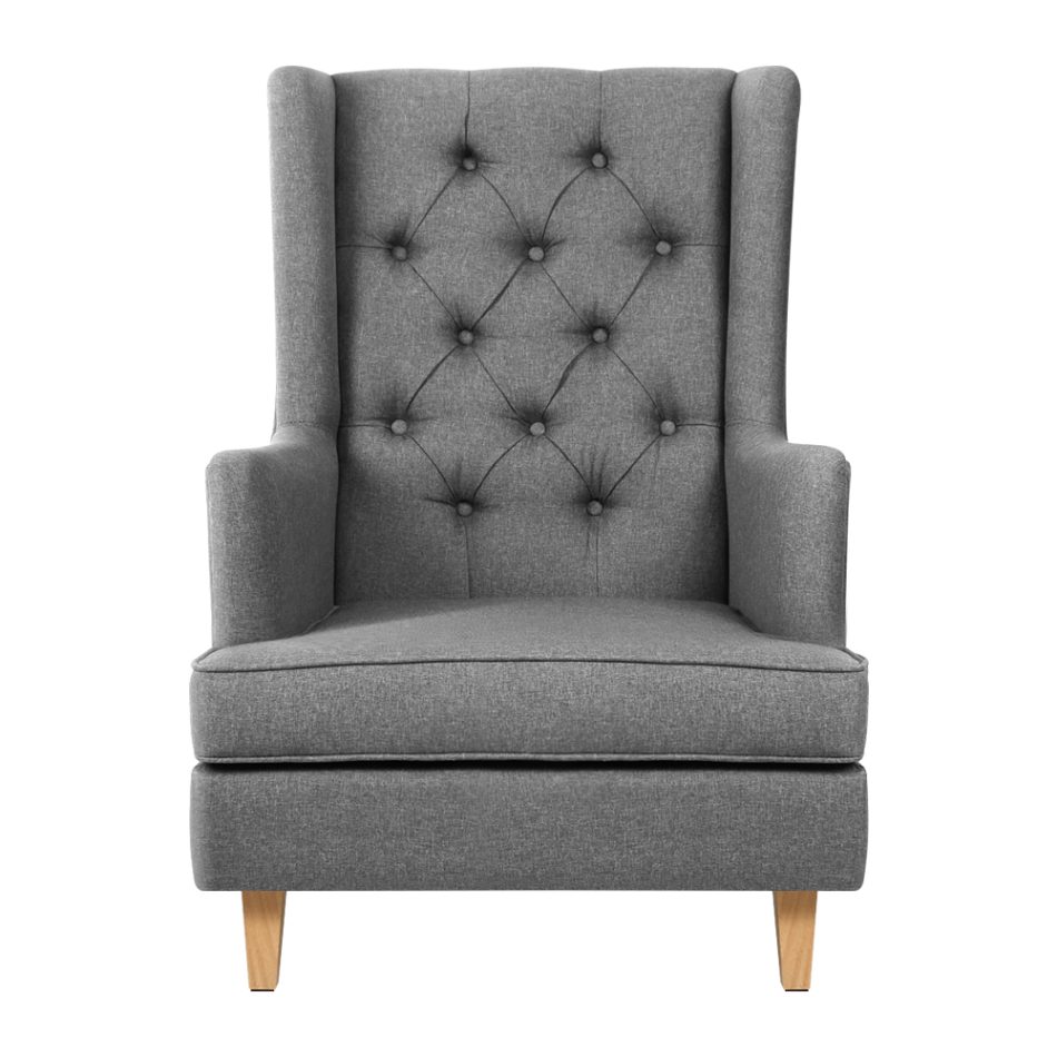 Artiss Rocking Chair Armchair Linen Fabric Grey Gaia - Image 3
