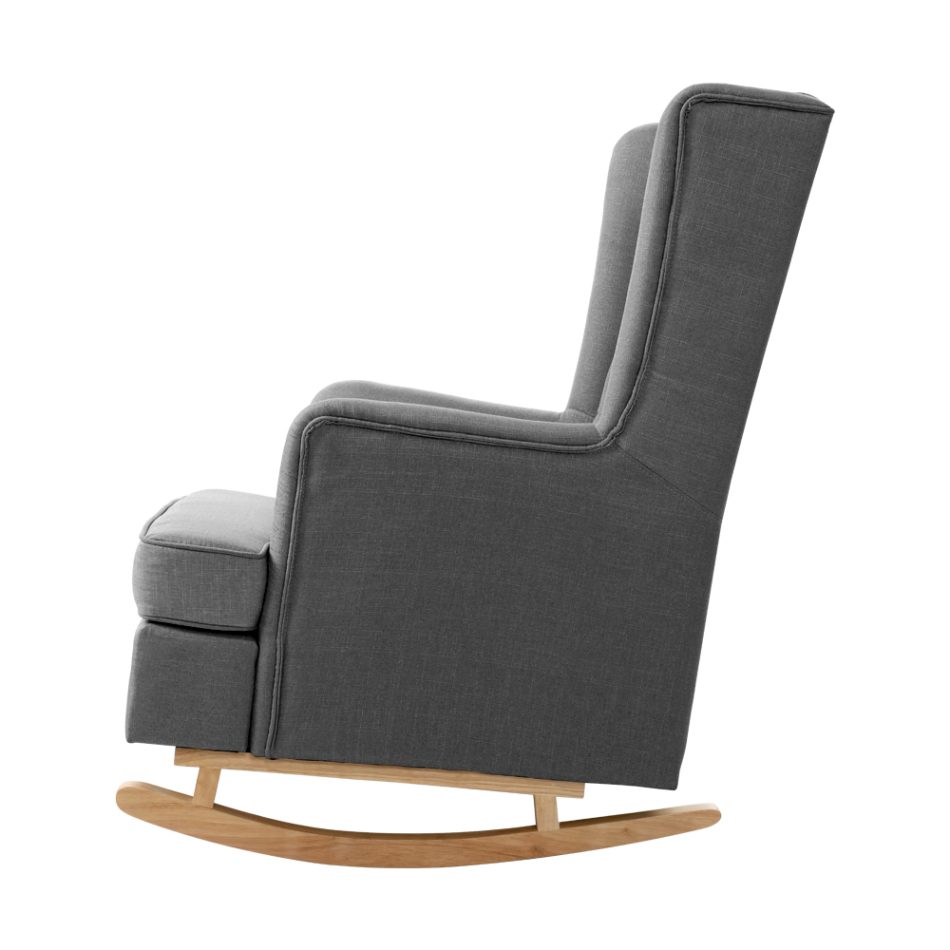 Artiss Rocking Chair Armchair Linen Fabric Grey Gaia - Image 4