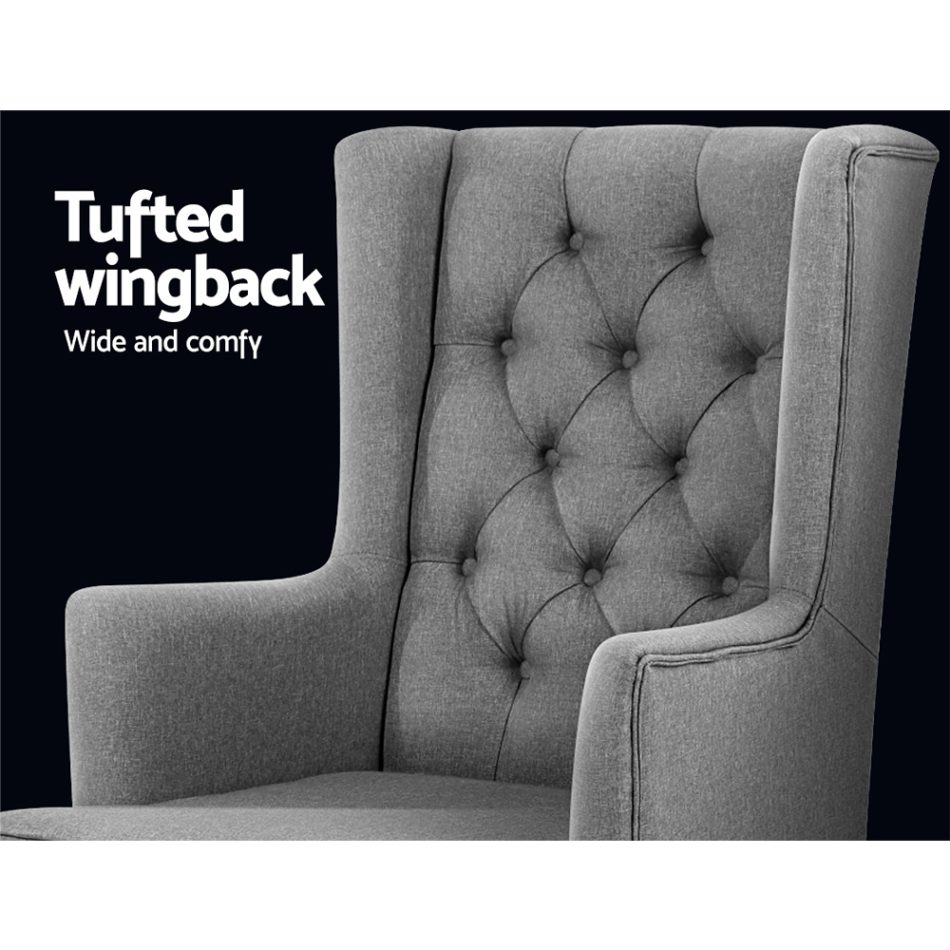 Artiss Rocking Chair Armchair Linen Fabric Grey Gaia - Image 6