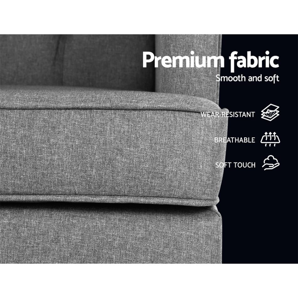 Artiss Rocking Chair Armchair Linen Fabric Grey Gaia - Image 7