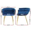 Artiss Dining Chair Velvet Weaving Armchair Blue - Image 2