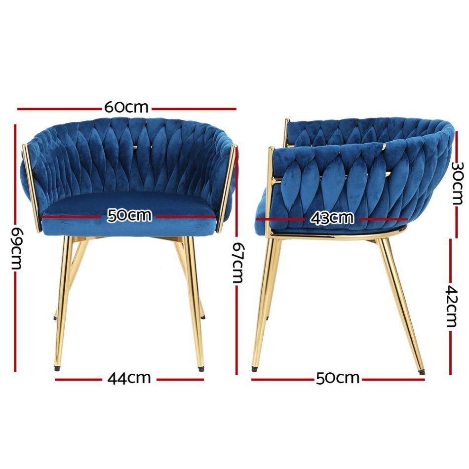 Artiss Dining Chair Velvet Weaving Armchair Blue - Image 2