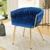Artiss Dining Chair Velvet Weaving Armchair Blue - Image 5