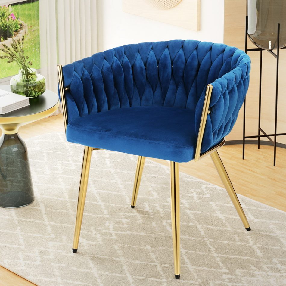 Artiss Dining Chair Velvet Weaving Armchair Blue - Image 5