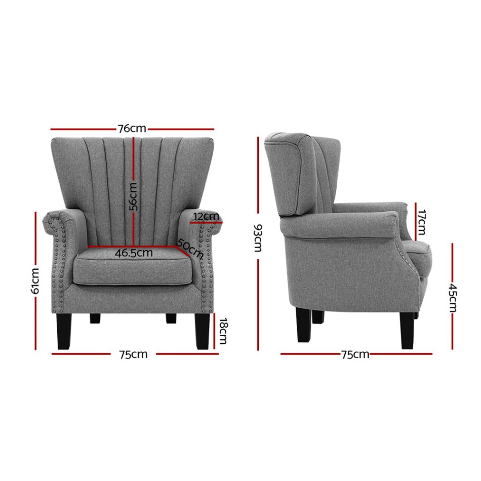 Artiss Armchair Wingback Grey Andrew - Image 3
