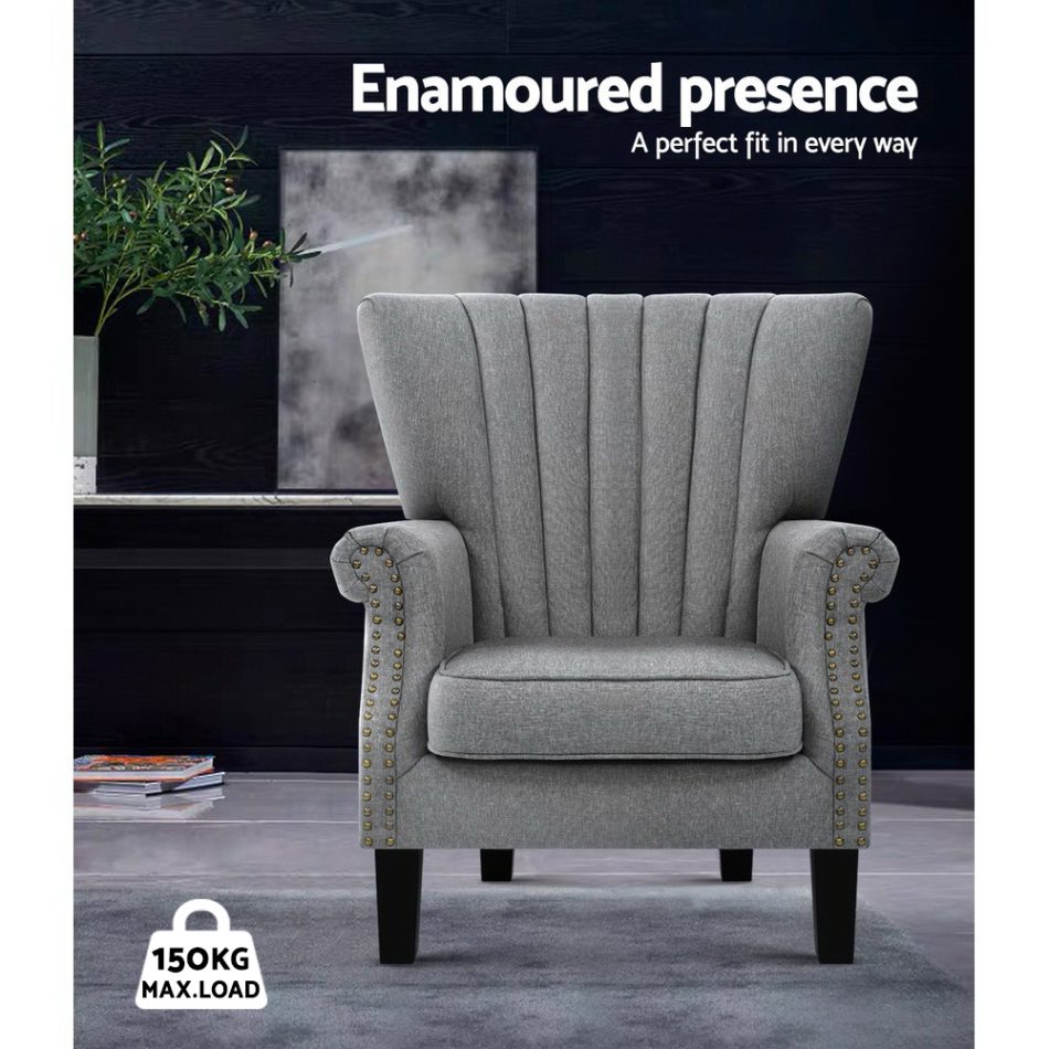 Artiss Armchair Wingback Grey Andrew - Image 4