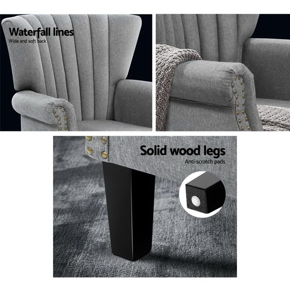 Artiss Armchair Wingback Grey Andrew - Image 6