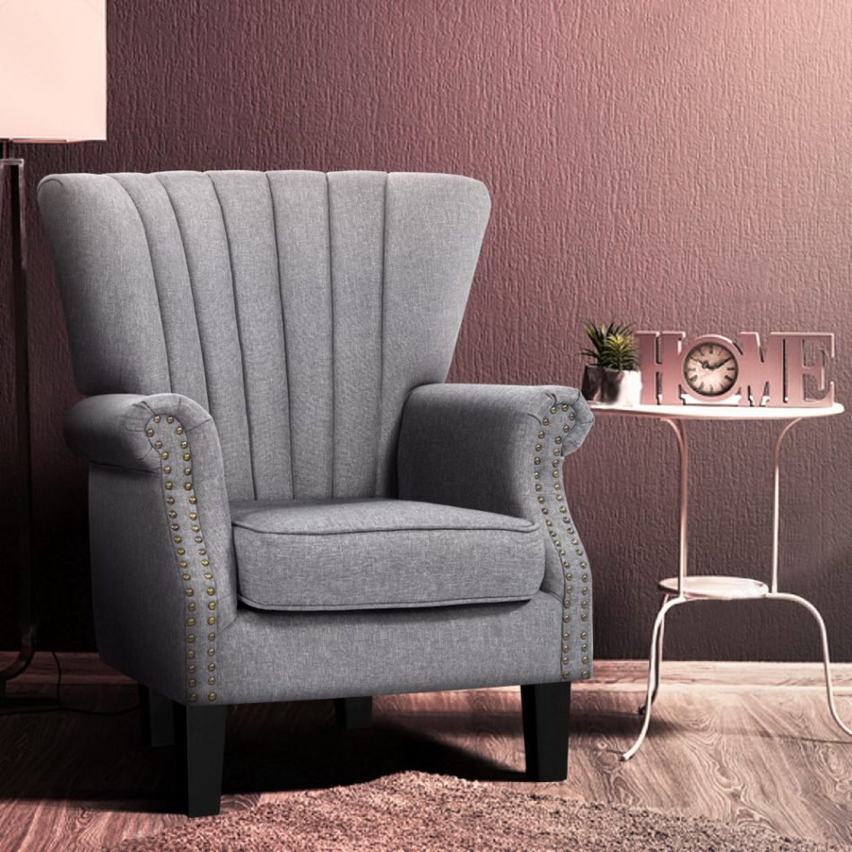 Artiss Armchair Wingback Grey Andrew - Image 7