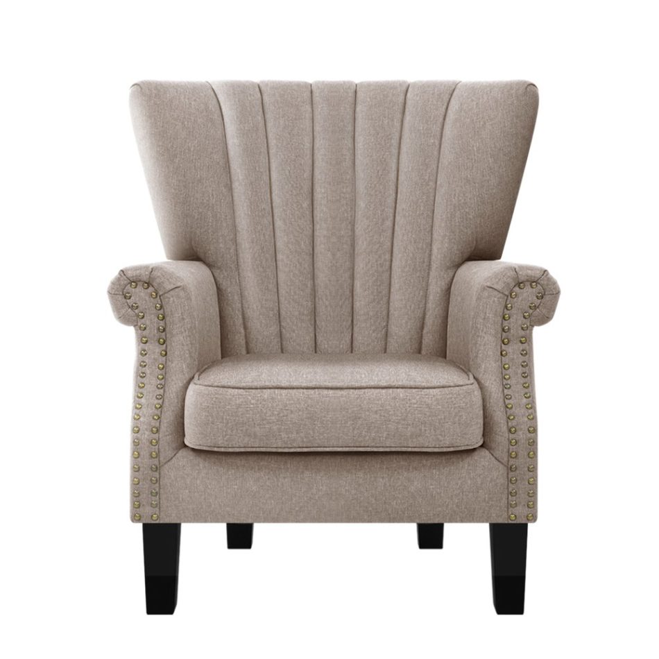 Artiss Armchair Wingback Beige Andrew - Image 3