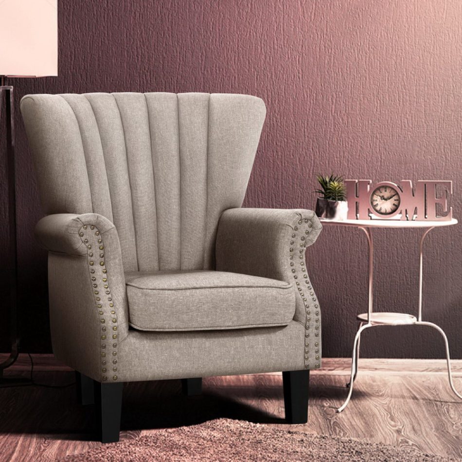 Artiss Armchair Wingback Beige Andrew - Image 7