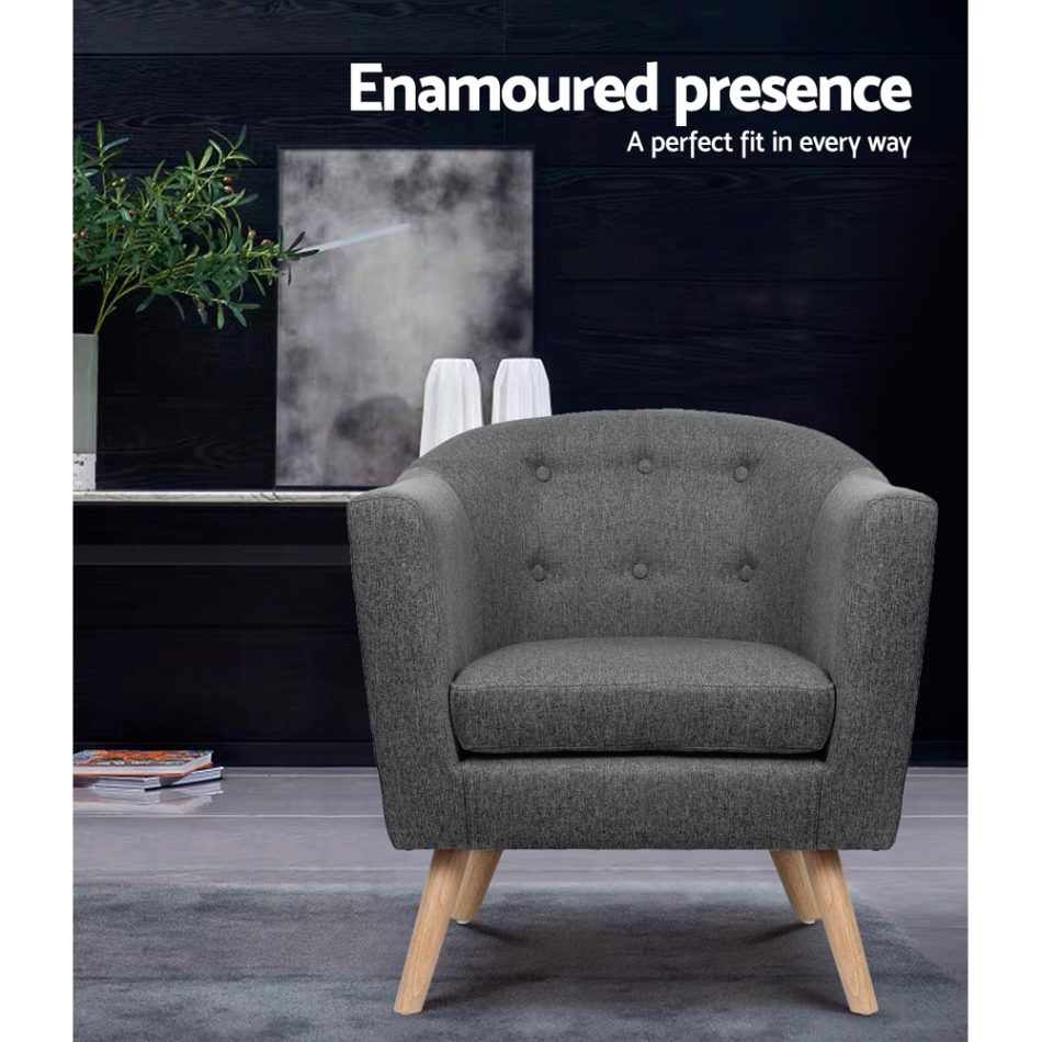 Artiss Armchair Tub Chair Grey Adora - Image 3