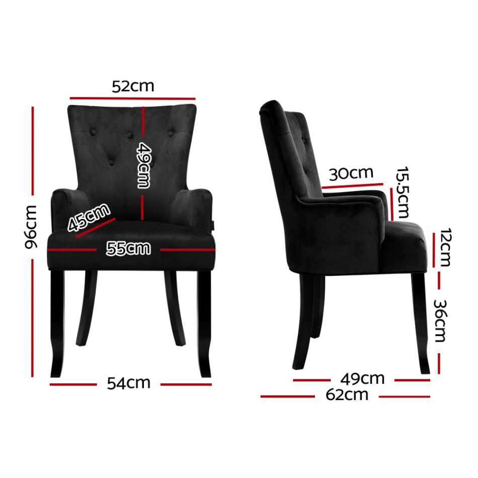 Artiss Dining Chair Velvet French Provincial Armchair Black - Image 2