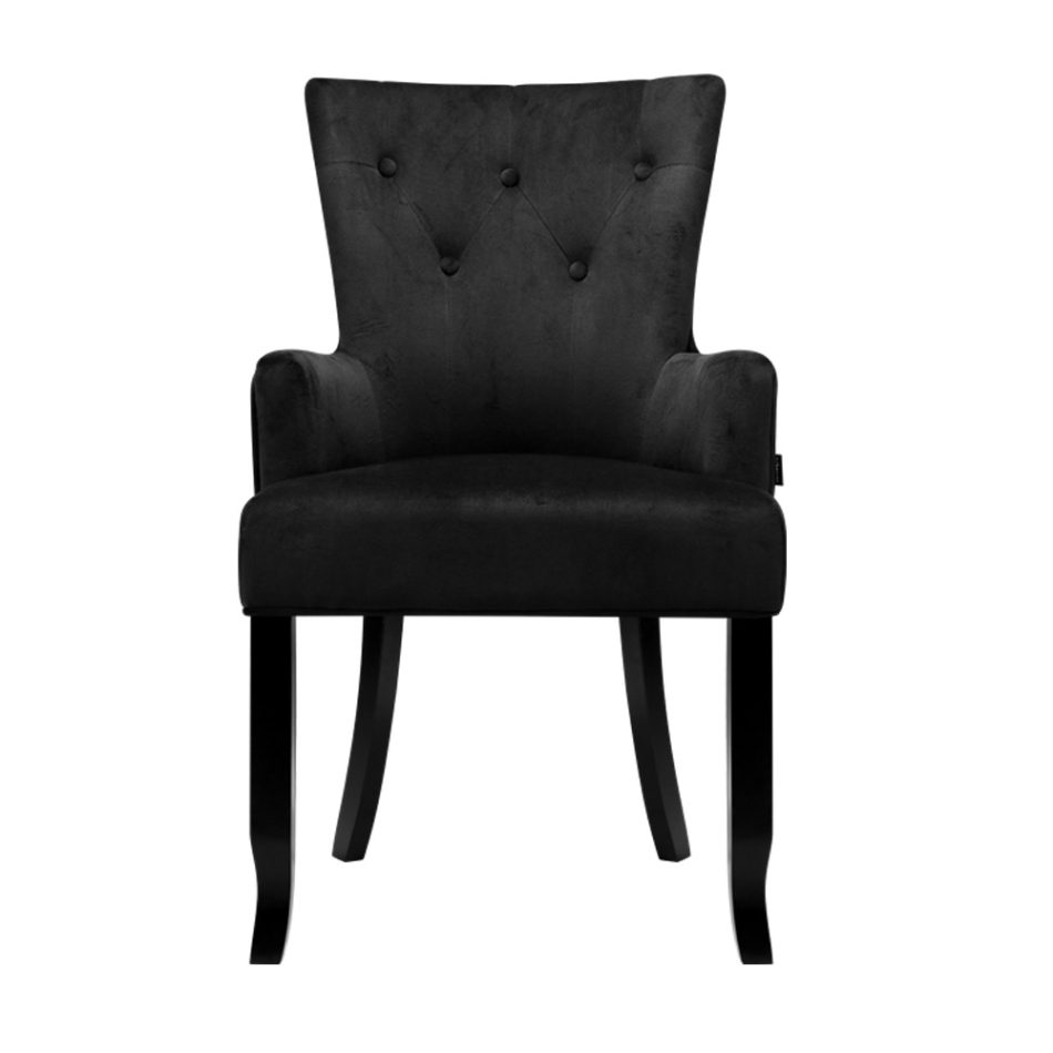 Artiss Dining Chair Velvet French Provincial Armchair Black - Image 3