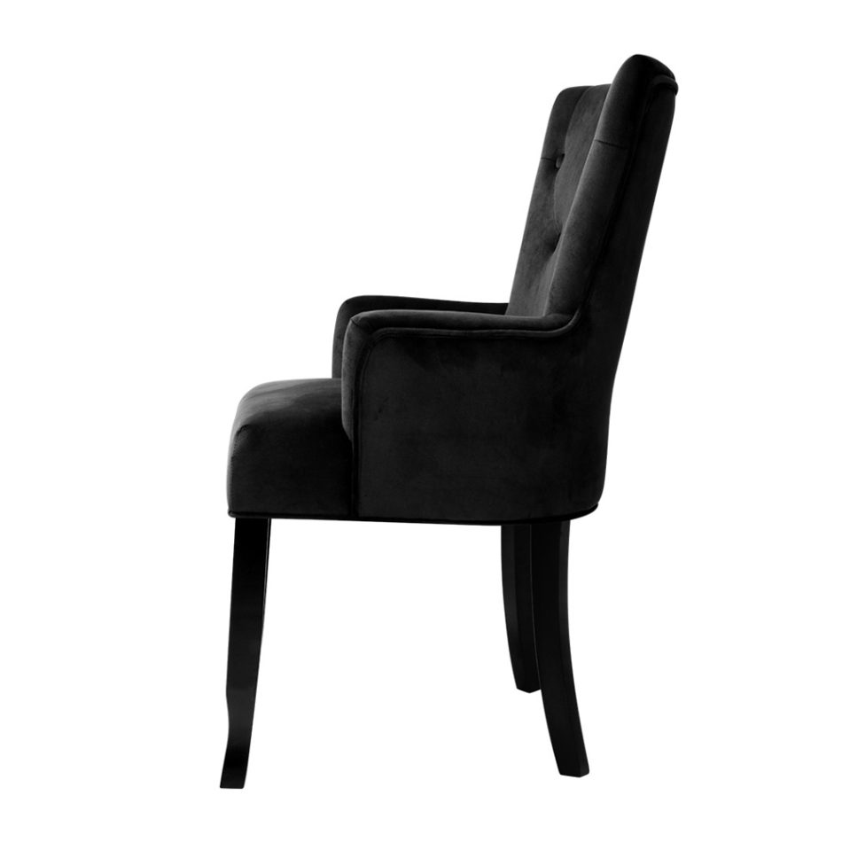 Artiss Dining Chair Velvet French Provincial Armchair Black - Image 4