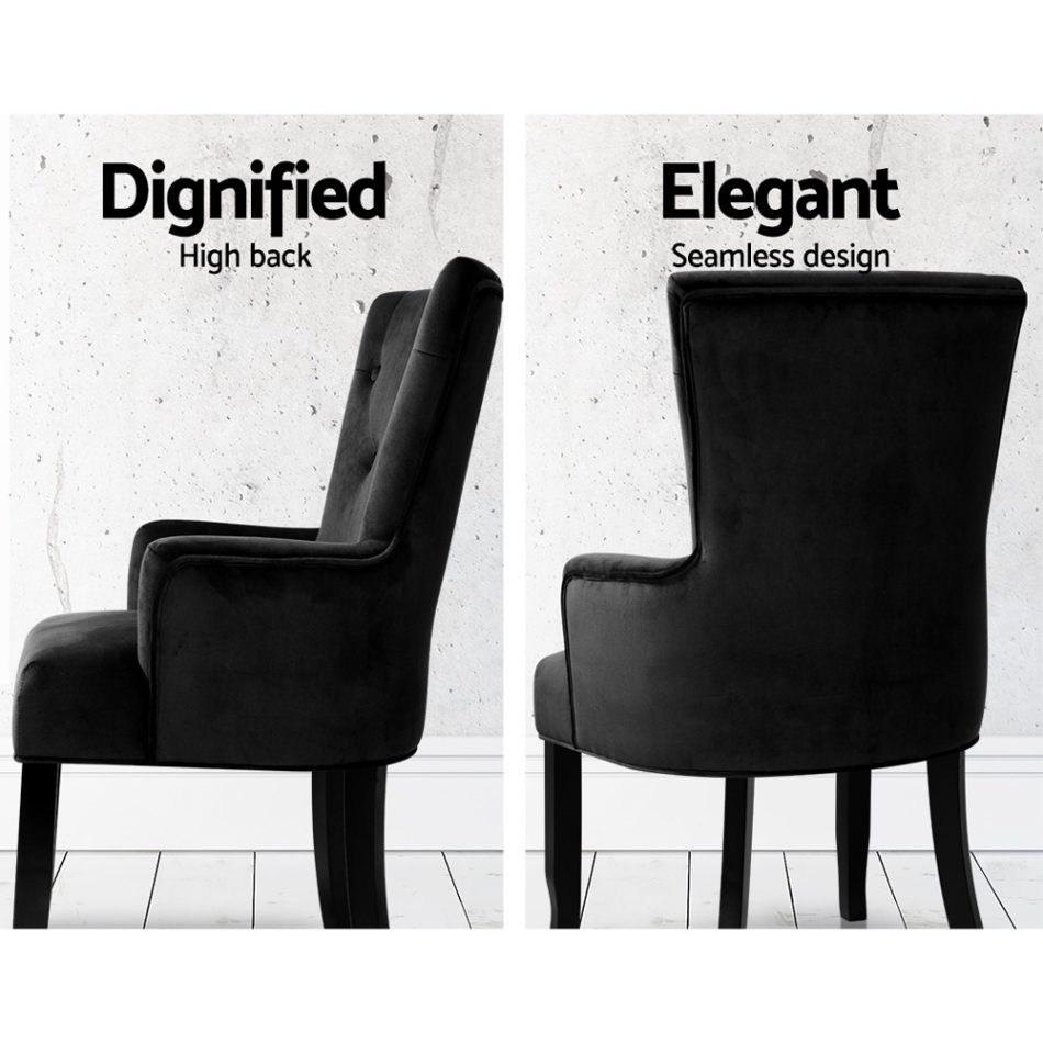 Artiss Dining Chair Velvet French Provincial Armchair Black - Image 5