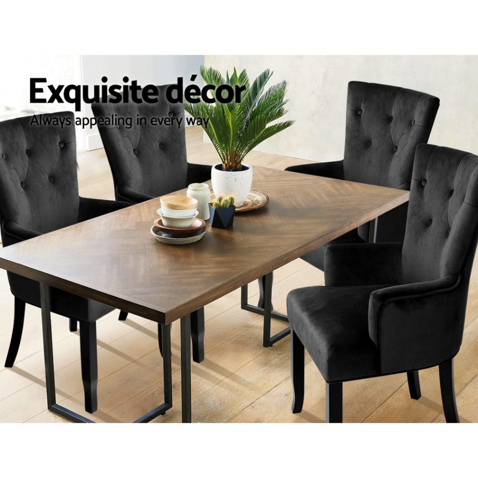Artiss Dining Chair Velvet French Provincial Armchair Black - Image 7
