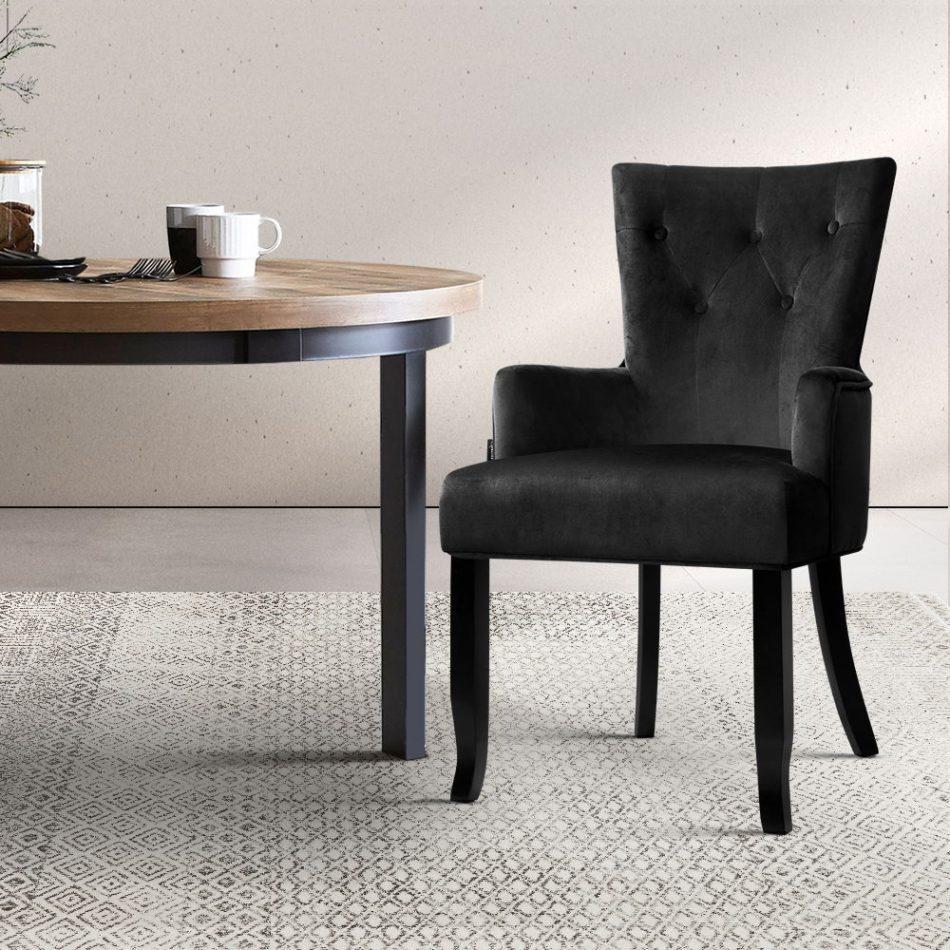 Artiss Dining Chair Velvet French Provincial Armchair Black - Image 8