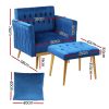 Artiss Armchair Ottoman Accent Chair Pillow Velvet Blue - Image 2