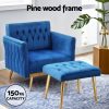 Artiss Armchair Ottoman Accent Chair Pillow Velvet Blue - Image 5