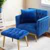 Artiss Armchair Ottoman Accent Chair Pillow Velvet Blue - Image 7